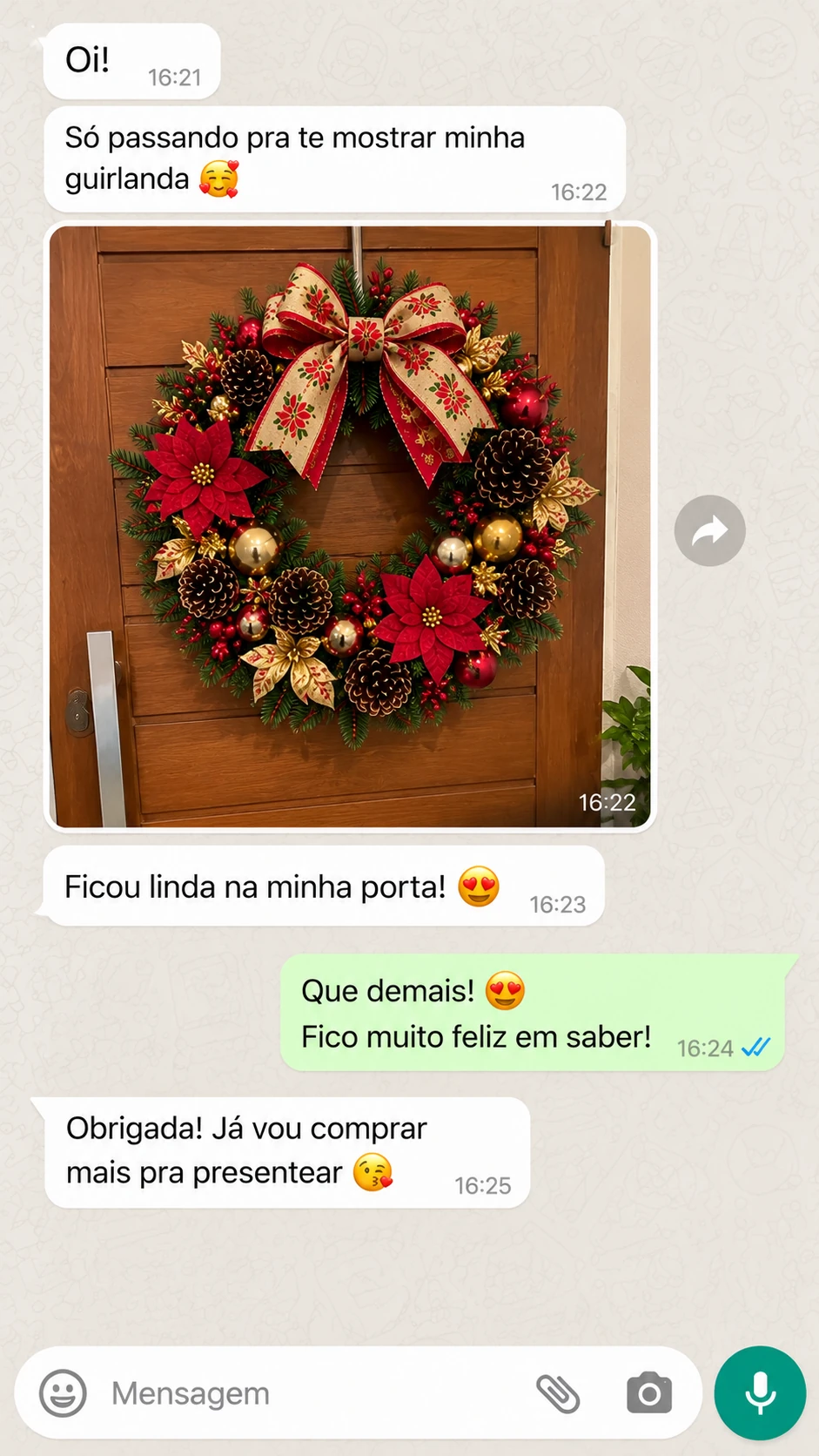 Conversa com foto de uma guirlanda na porta