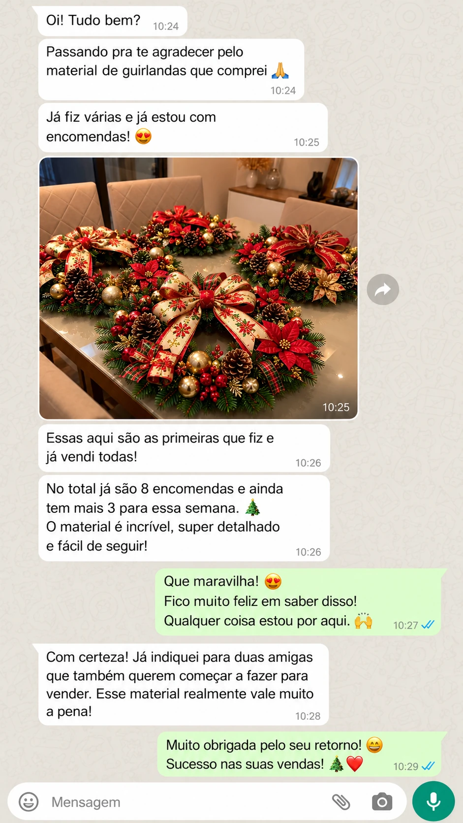 Conversa sobre guirlandas prontas, vendas e encomendas