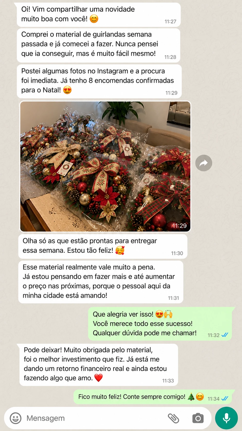 Conversa sobre guirlandas prontas para entregar no Natal