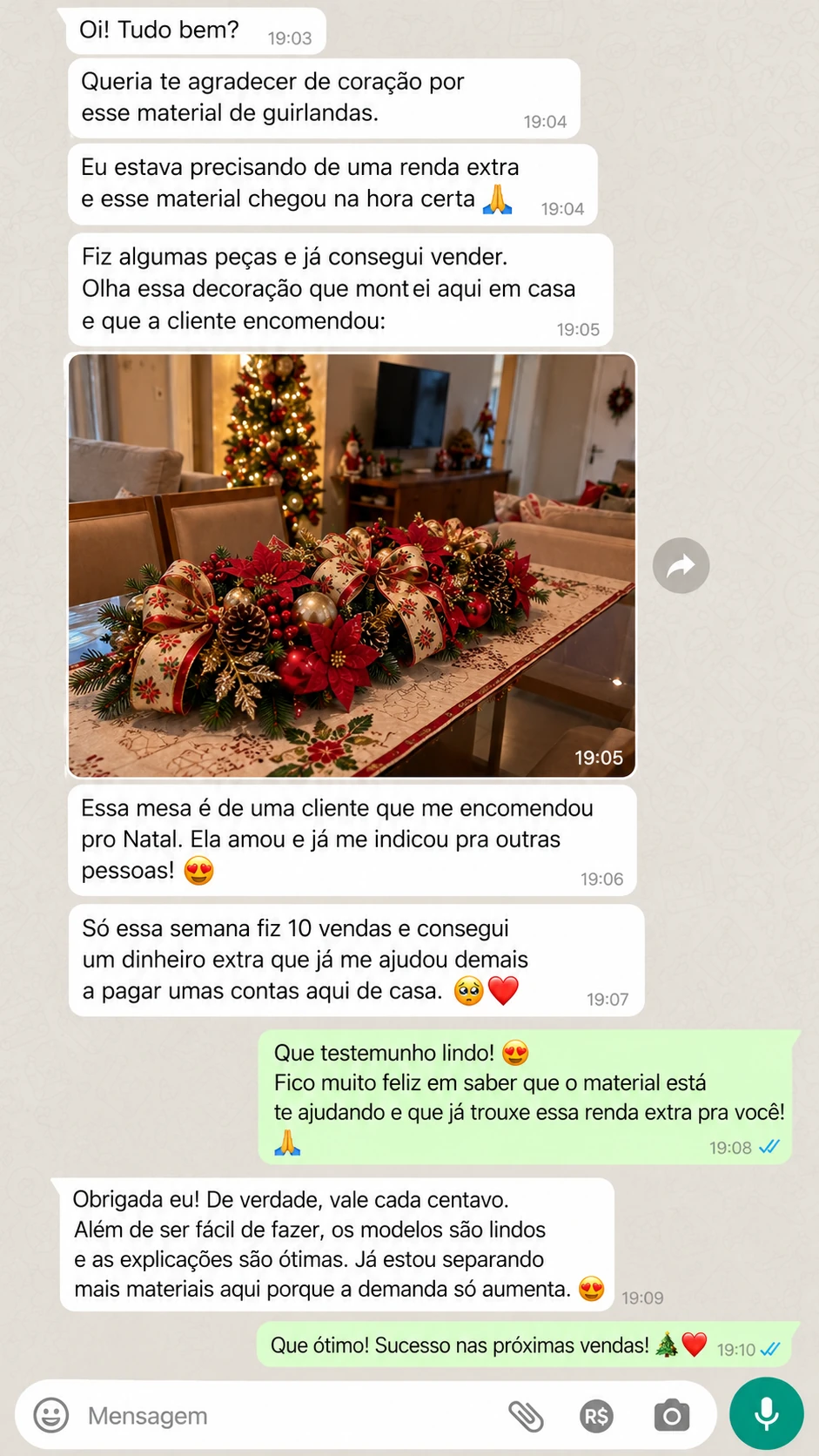 Conversa sobre venda de guirlandas natalinas para uma cliente