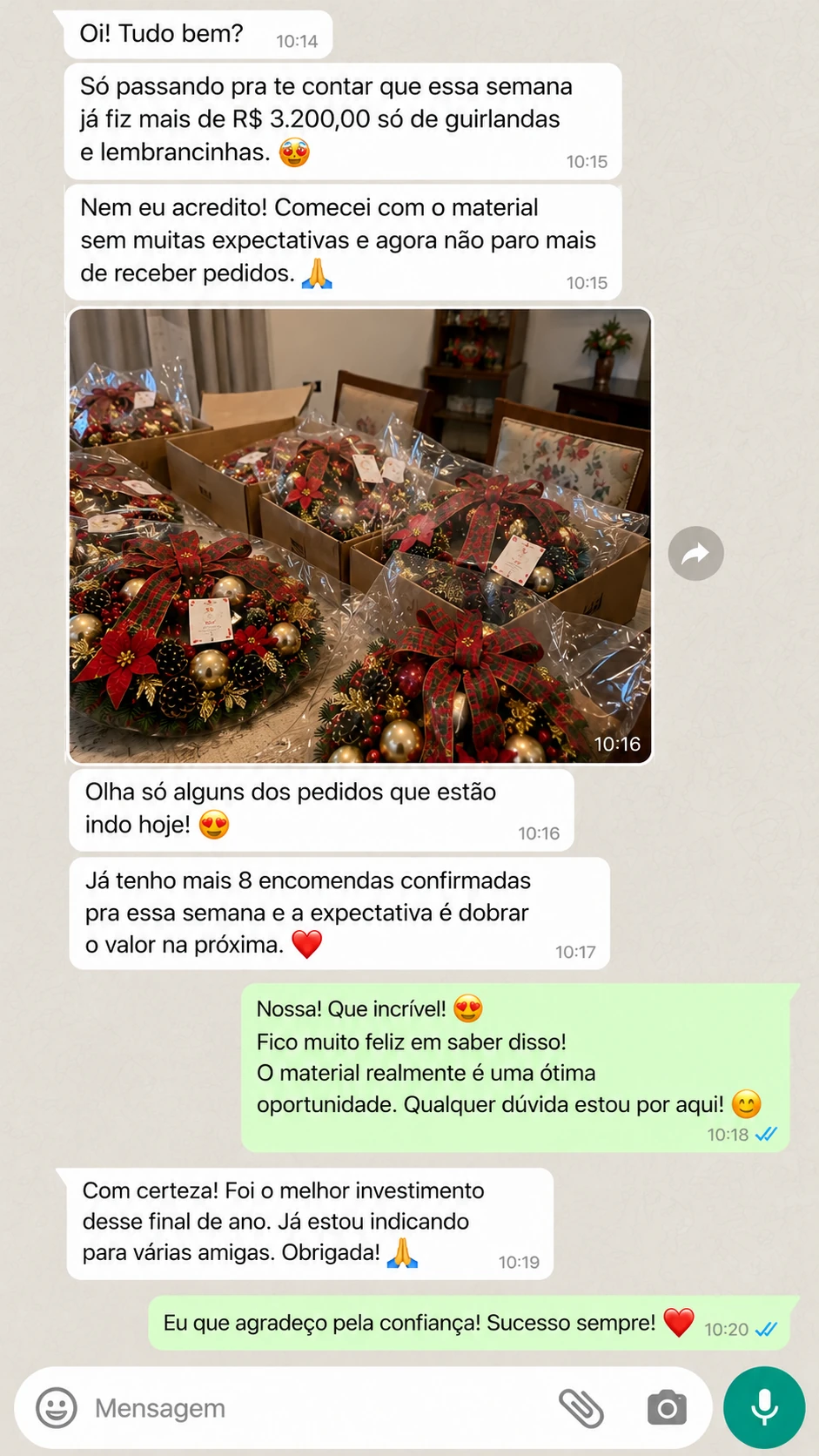 Conversa sobre pedidos de guirlandas e lembrancinhas
