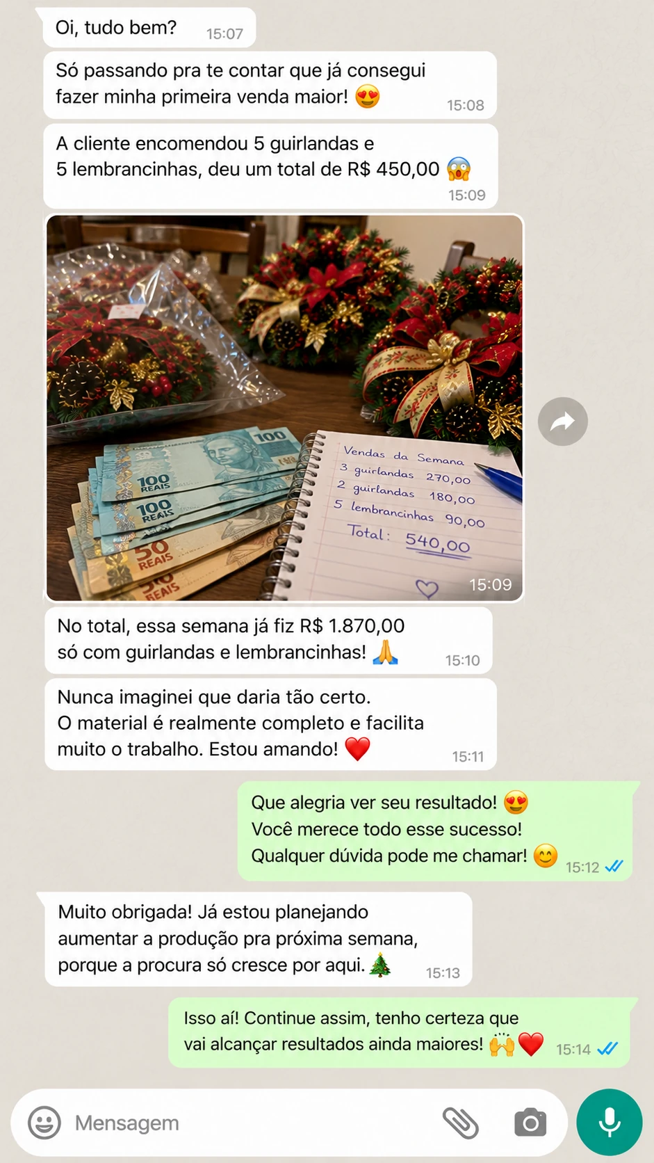 Conversa sobre encomenda de guirlandas e lembrancinhas